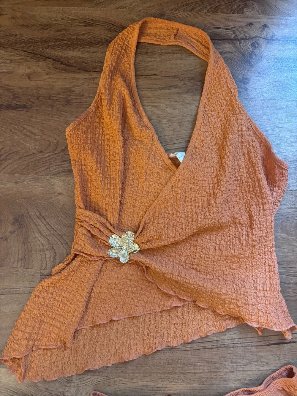 Women’s Orange Two-Piece Halter Top & Shorts Set Large